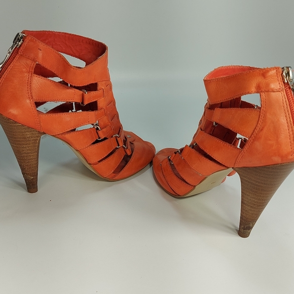 Minelli Salmon Leather Open High Heel Sandal Booties, 40 - Picture 7 of 10
